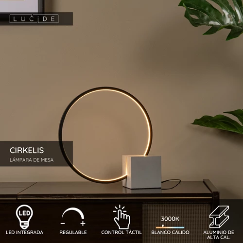 Lucide CIRKELIS - Lámpara de mesa - Ø 32 cm - LED Regul. - 1x6W 3000K - Negro - USP